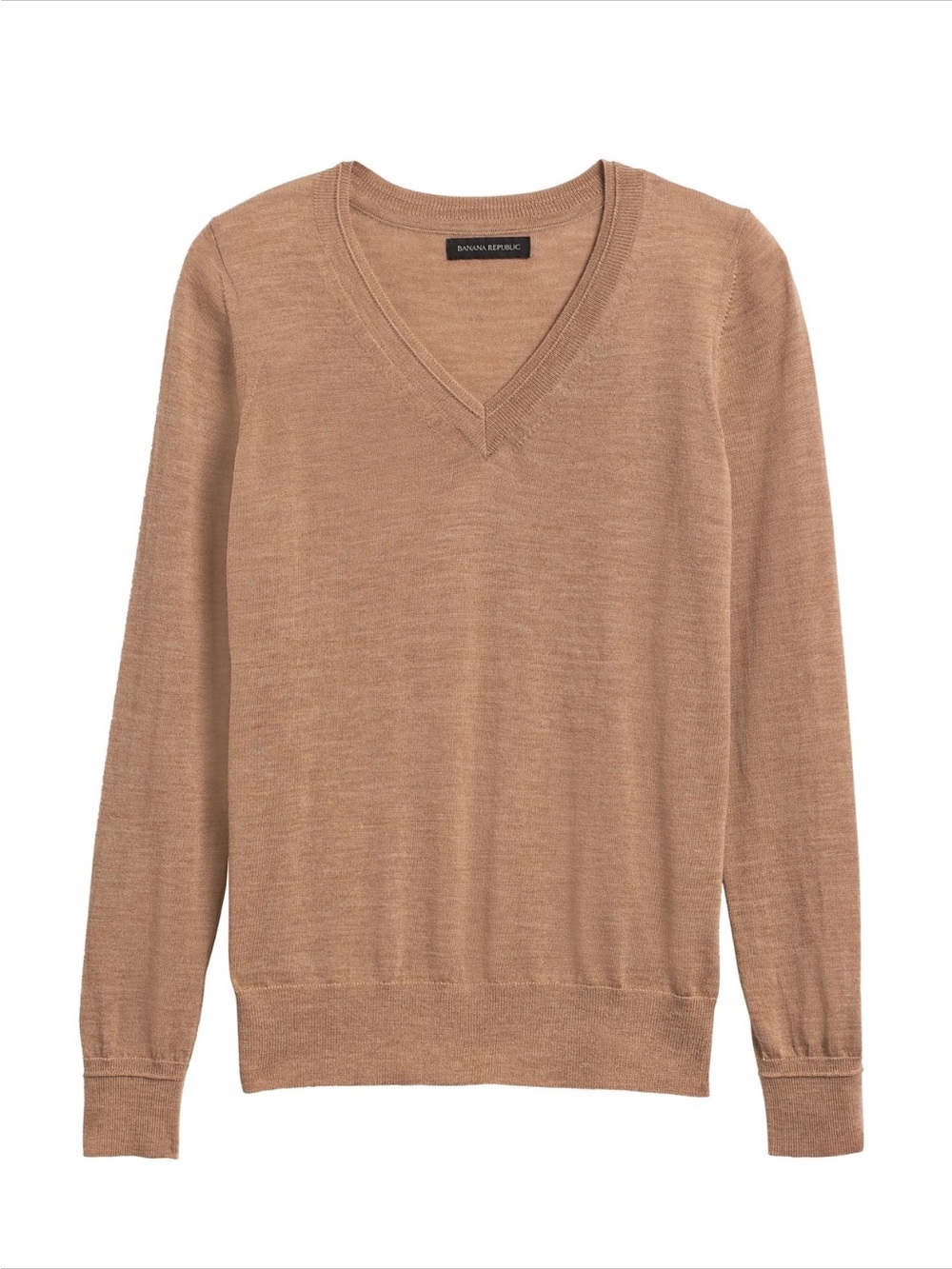 Banana Republic 100% Merino Wool V-Neck Sweater M Camel Tan